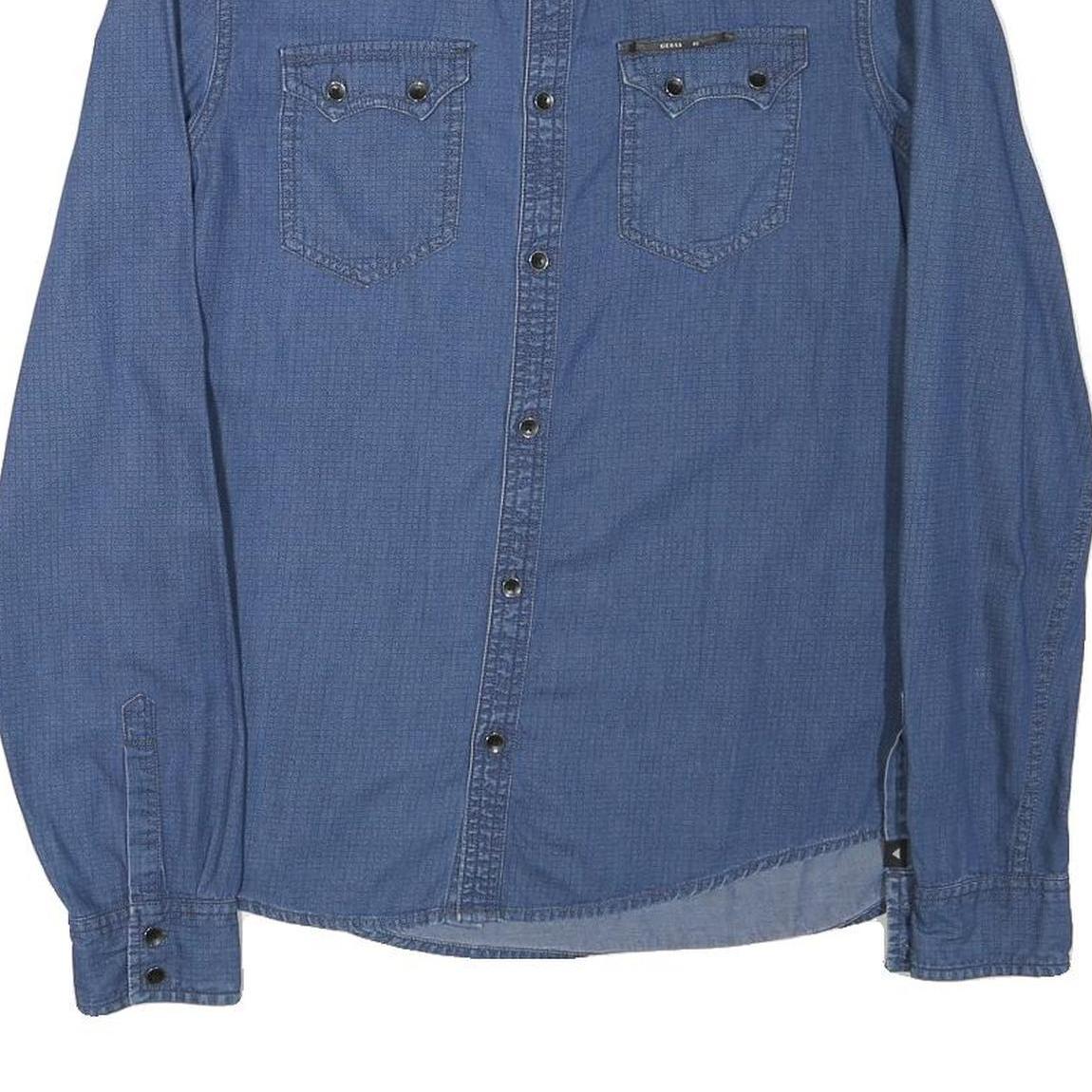 GUESS Mens Blue Denim Shirt M Casual Cotton Blend Long Sleeve Button