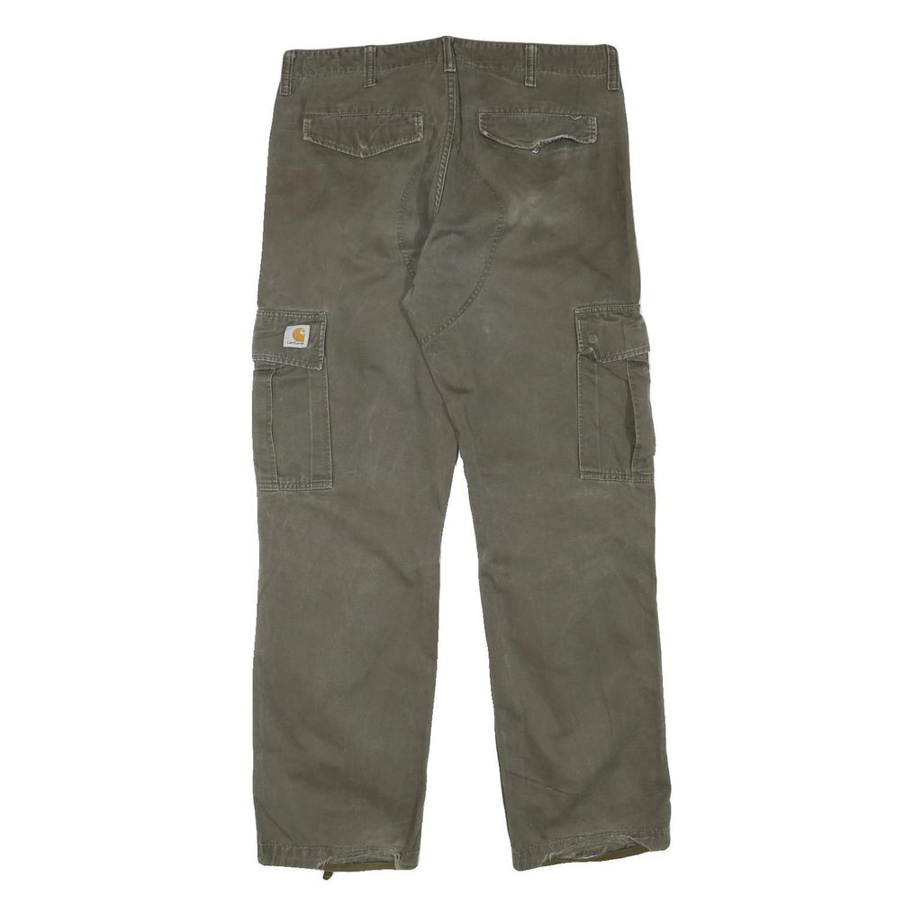CARHARTT Mens Cotton Blend Green Regular Cargo Straight Trousers W35 L31
