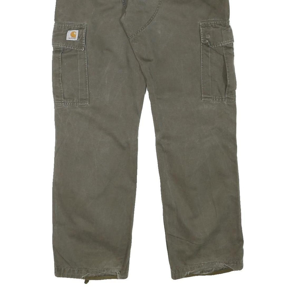 CARHARTT Mens Cotton Blend Green Regular Cargo Straight Trousers W35 L31