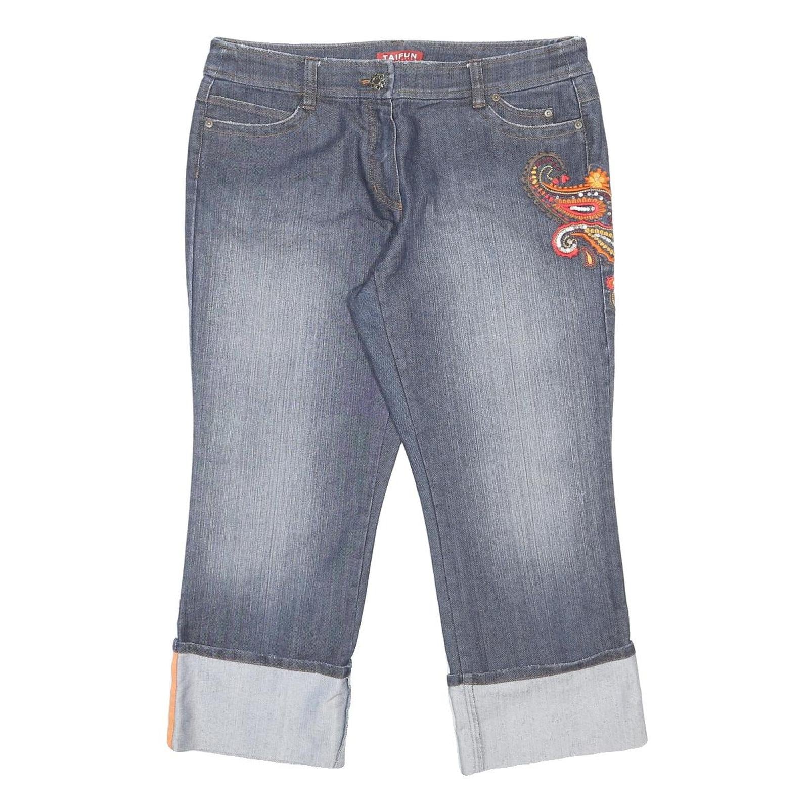 TAIFUN Womens Jeans Regular Straight Denim Medium W36 L26 Embroidered Floral