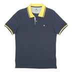 CHAMPION Boys Navy & Yellow Cotton Blend Polo Shirt L Short Sleeve Basic