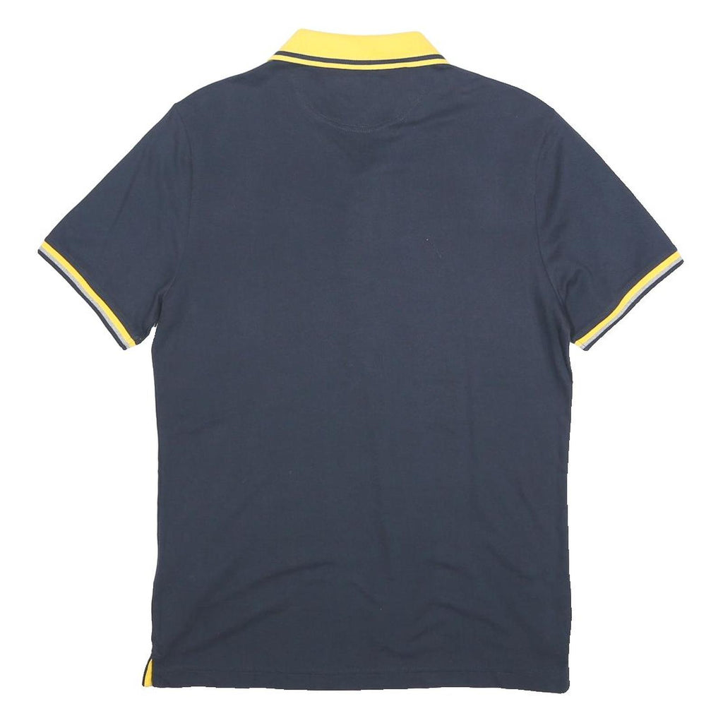 CHAMPION Boys Navy & Yellow Cotton Blend Polo Shirt L Short Sleeve Basic