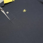 CHAMPION Boys Navy & Yellow Cotton Blend Polo Shirt L Short Sleeve Basic