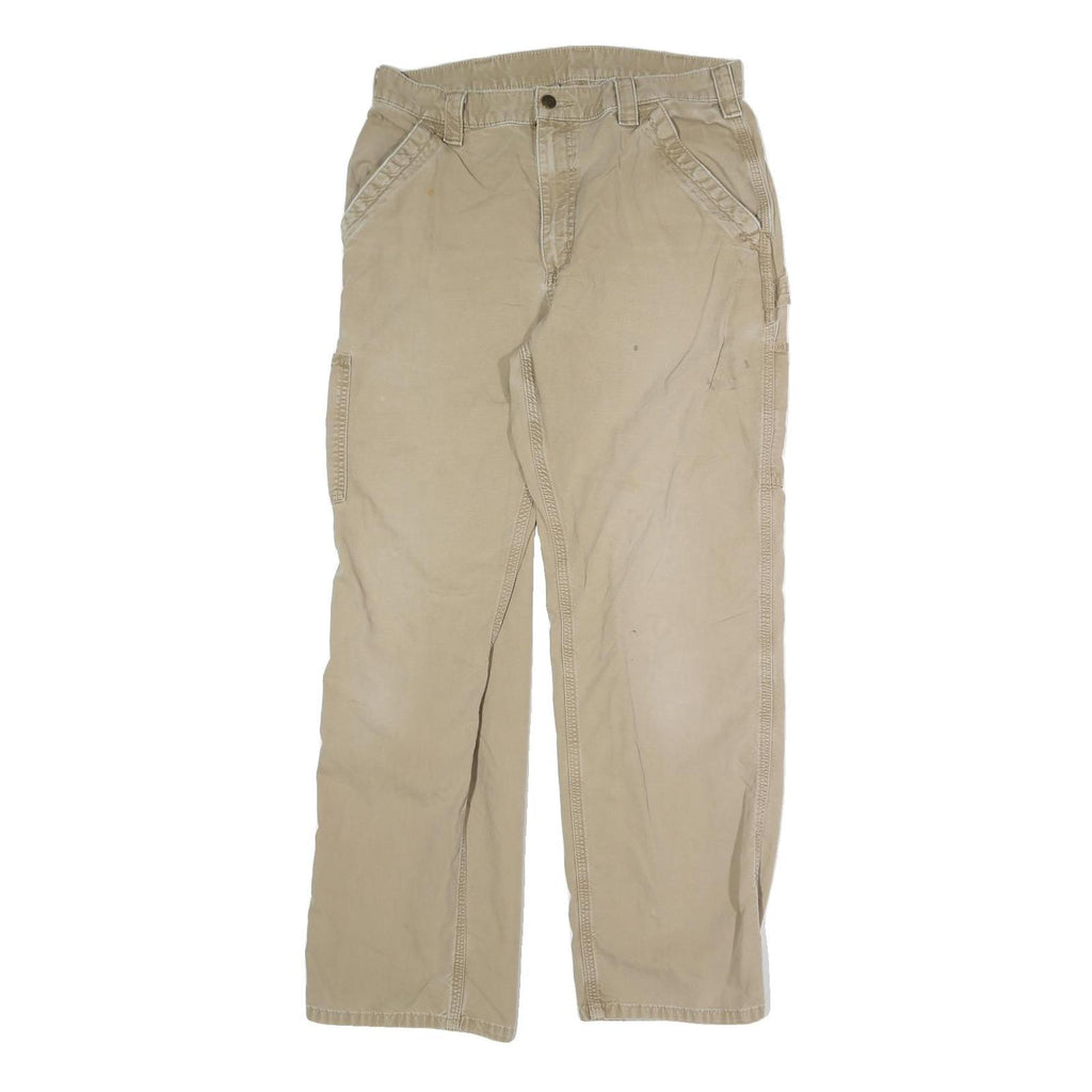 CARHARTT Mens Regular Beige Cotton Blend Trousers W34 L30 Button Closure