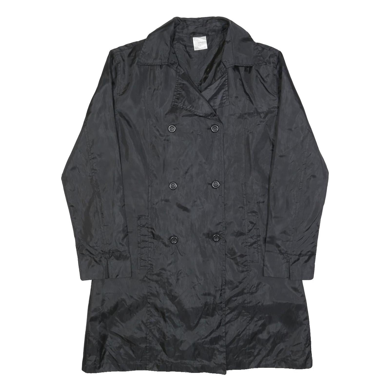 Womens Black Button Polyester Blend Jacket M Plain Classic Button Closure