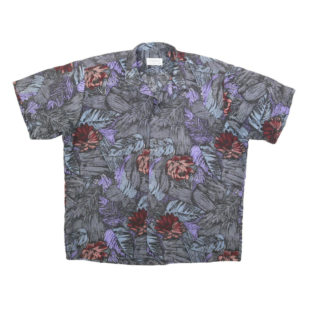 ROMAN Mens Black Purple Floral Print Shirt 2XL Polyester Blend Casual Summer