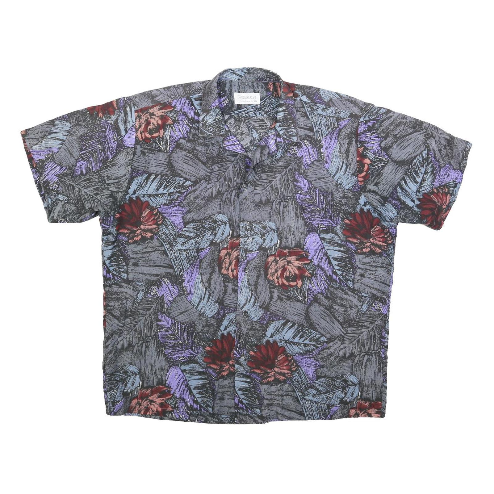 ROMAN Mens Black Purple Floral Print Shirt 2XL Polyester Blend Casual Summer