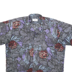 ROMAN Mens Black Purple Floral Print Shirt 2XL Polyester Blend Casual Summer