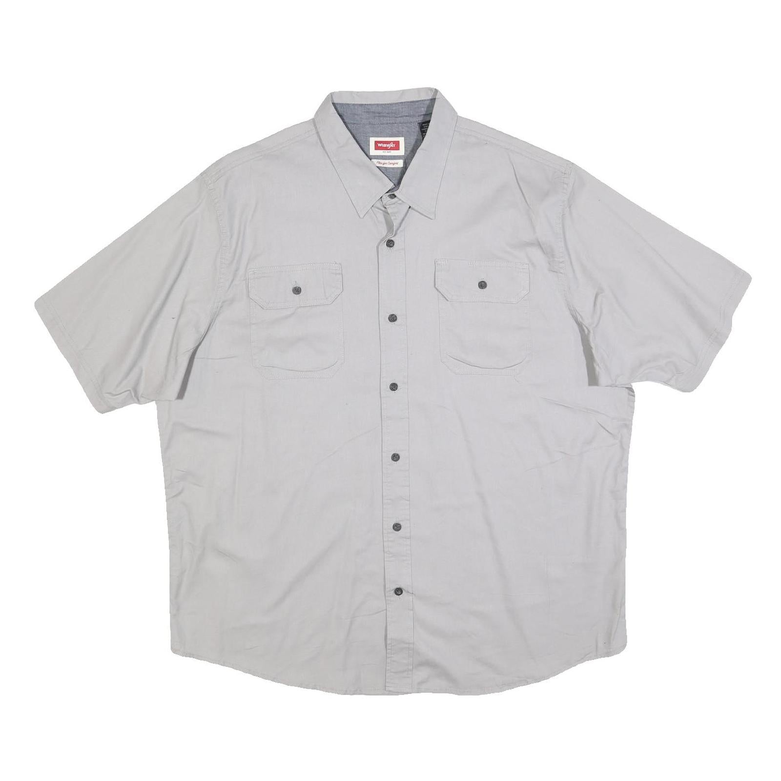 WRANGLER Mens Grey Casual Cotton Blend Shirt XL Button Short Sleeve Two Pockets