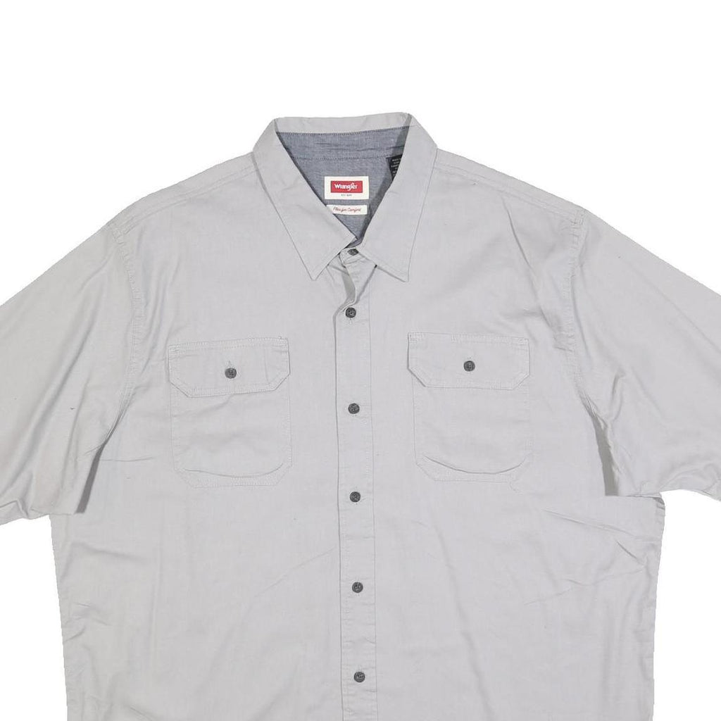 WRANGLER Mens Grey Casual Cotton Blend Shirt XL Button Short Sleeve Two Pockets