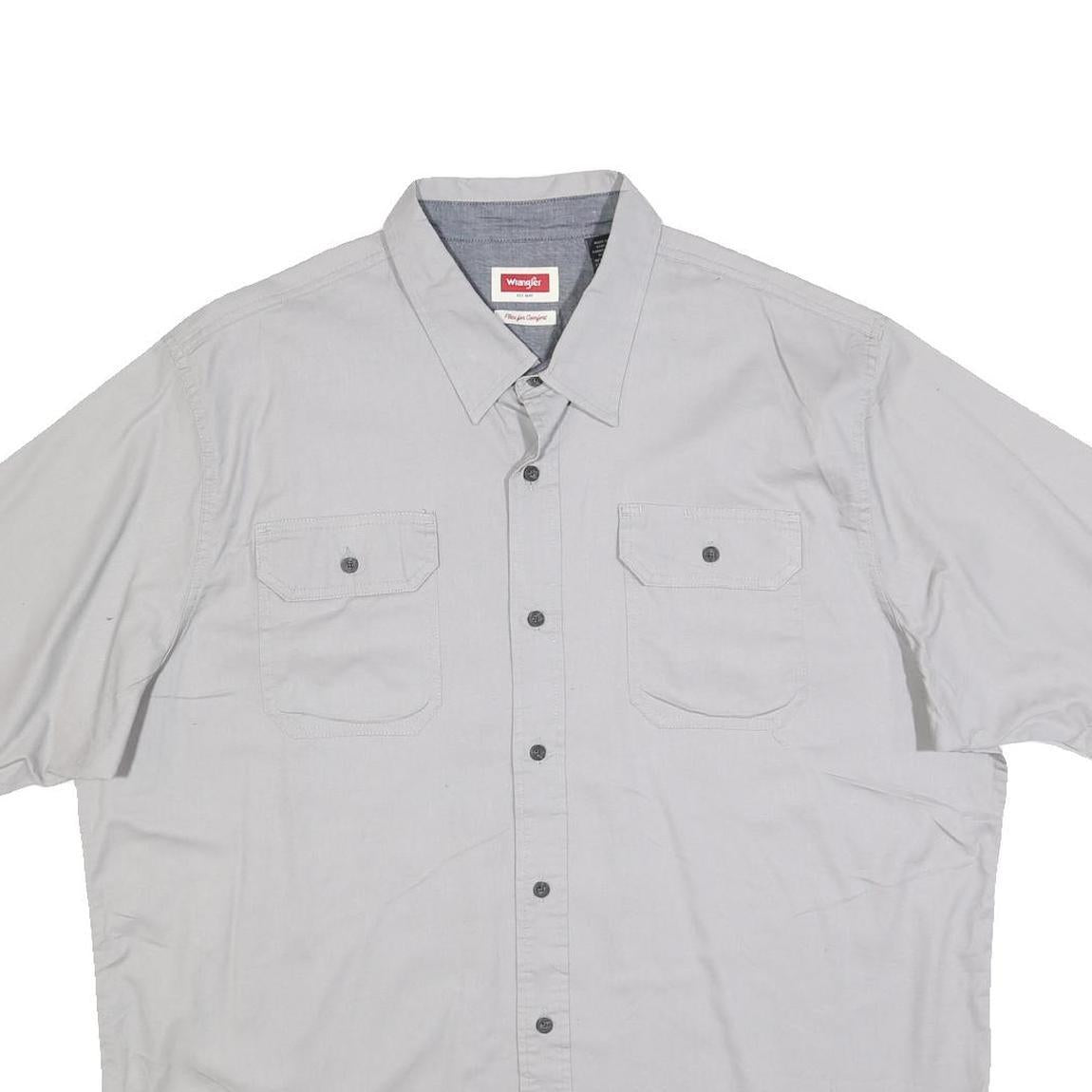 WRANGLER Mens Grey Casual Cotton Blend Shirt XL Button Short Sleeve Two Pockets