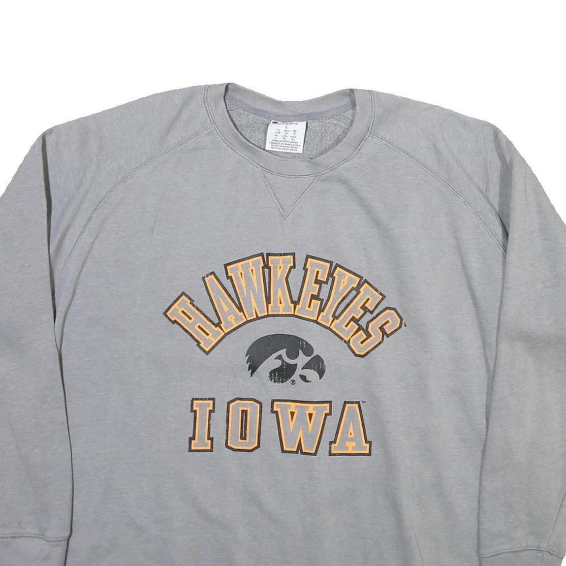 CHAMPION Mens Grey Iowa Hawkeyes Crew Neck L Sweatshirt Cotton Blend Casual