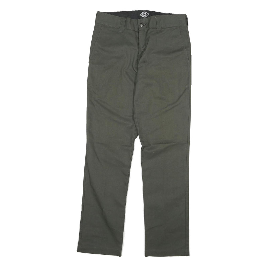 DICKIES Mens Slim Olive Green Cotton Blend Slim Trousers W30 L31 Workwear Casual