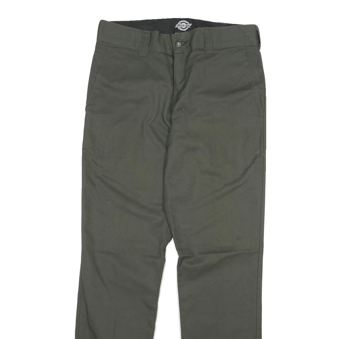 DICKIES Mens Slim Olive Green Cotton Blend Slim Trousers W30 L31 Workwear Casual