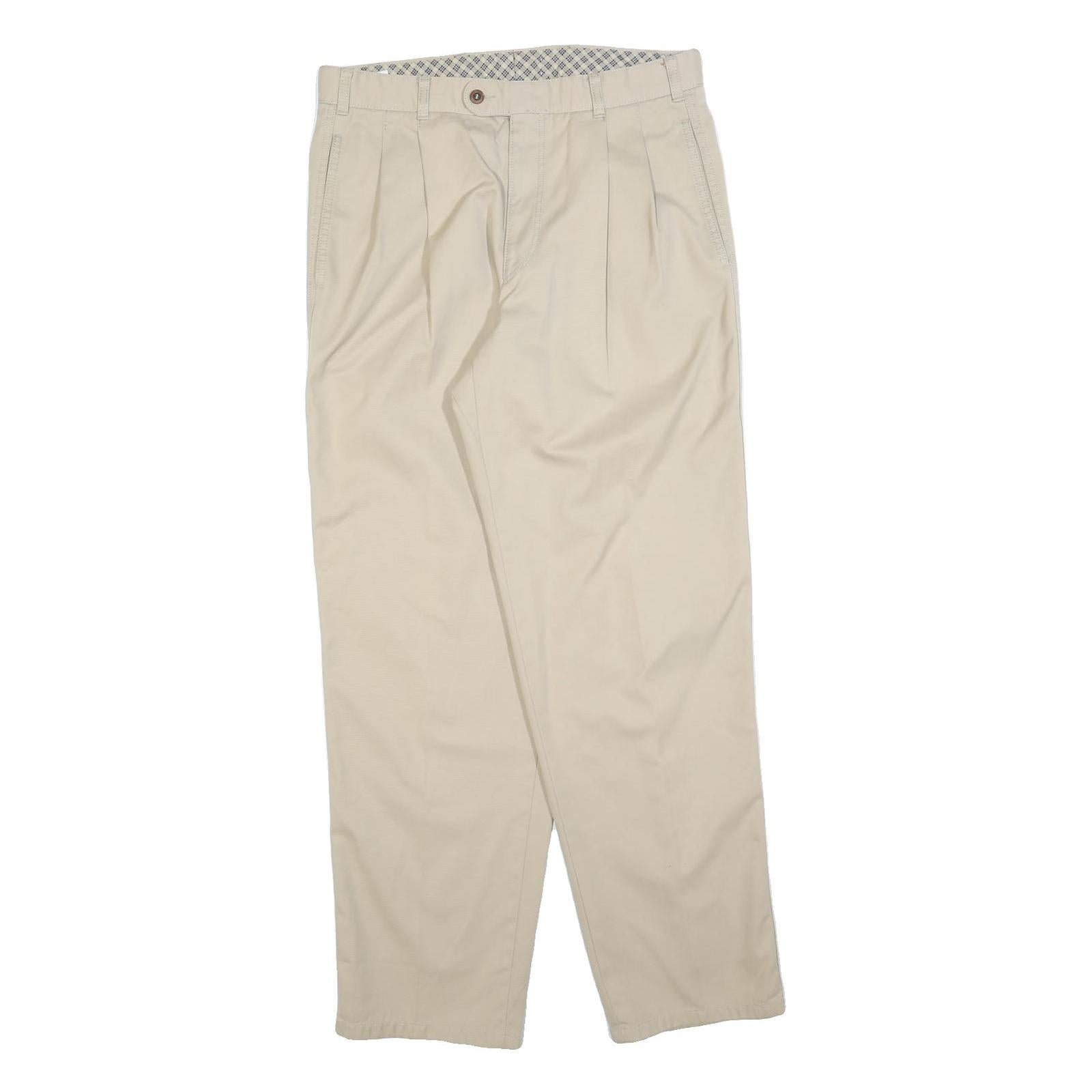 HERREN GLOBUS Mens Beige Cotton Blend Regular Fit Trousers W34 L32 Casual