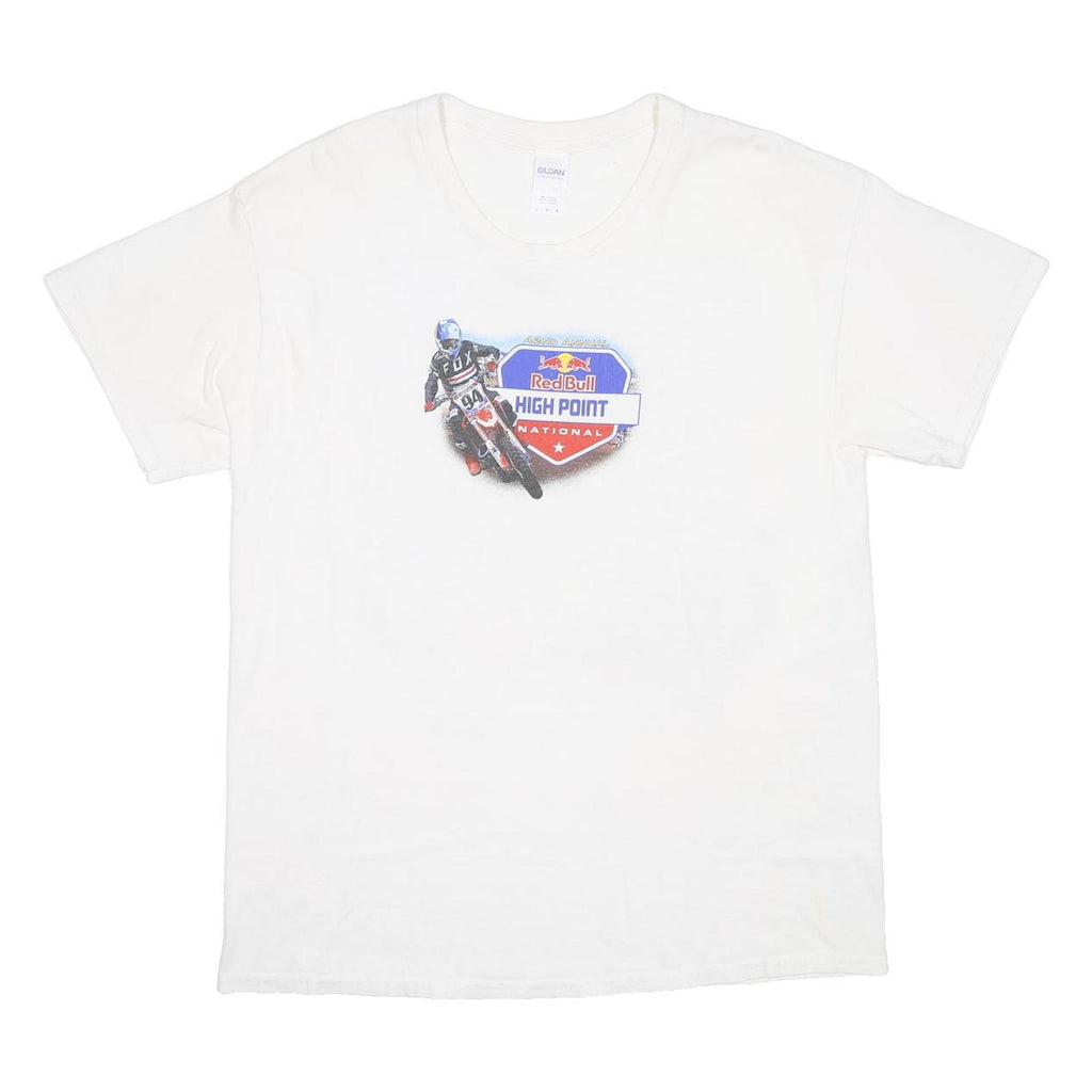 GILDAN Mens White Red Bull High Point National Graphic T-Shirt L Short Sleeve