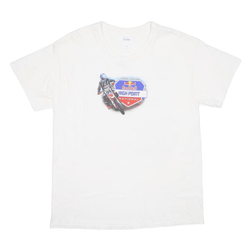 GILDAN Mens White Red Bull High Point National Graphic T-Shirt L Short Sleeve