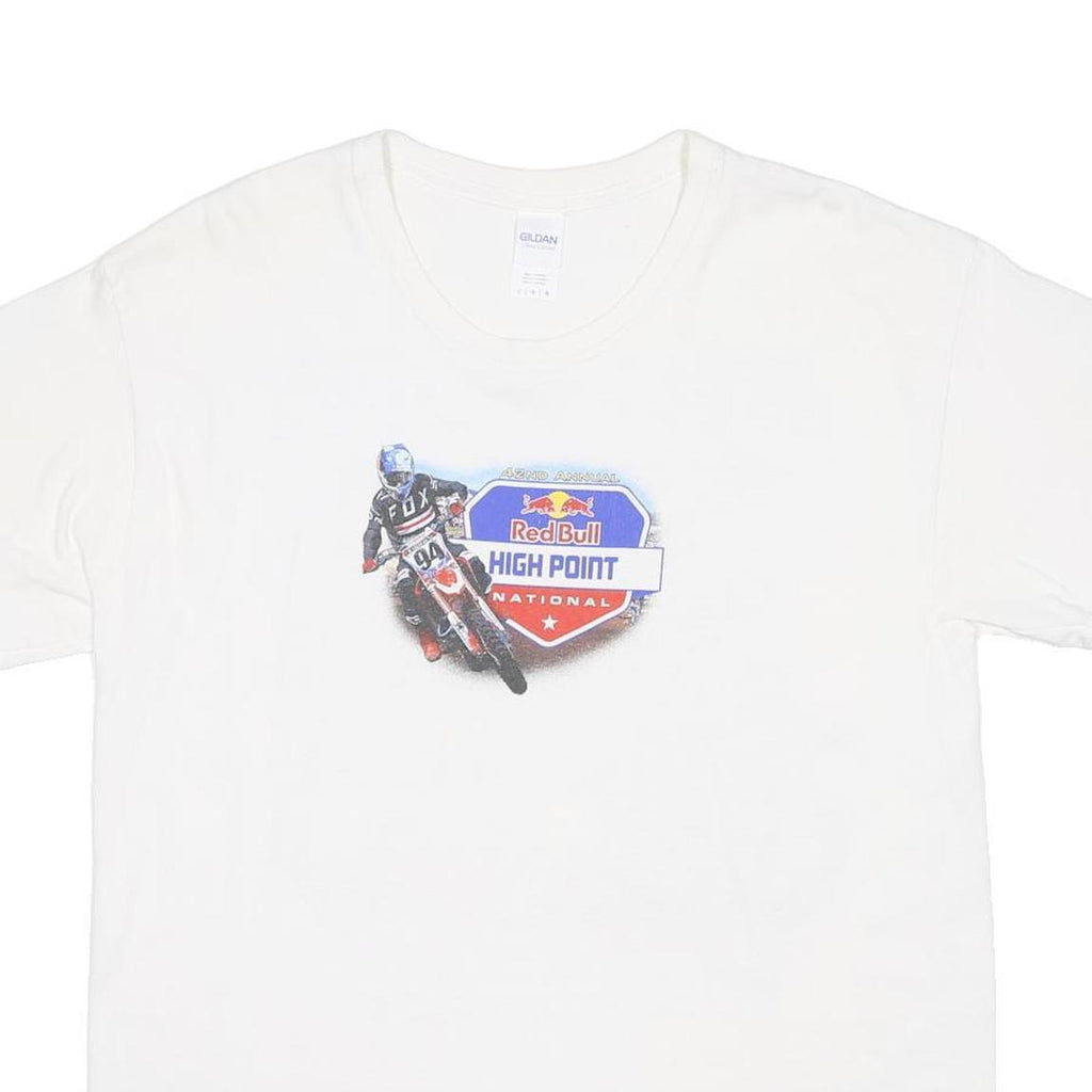 GILDAN Mens White Red Bull High Point National Graphic T-Shirt L Short Sleeve