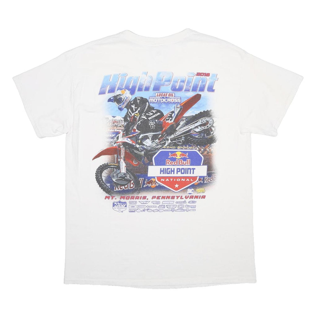 GILDAN Mens White Red Bull High Point National Graphic T-Shirt L Short Sleeve
