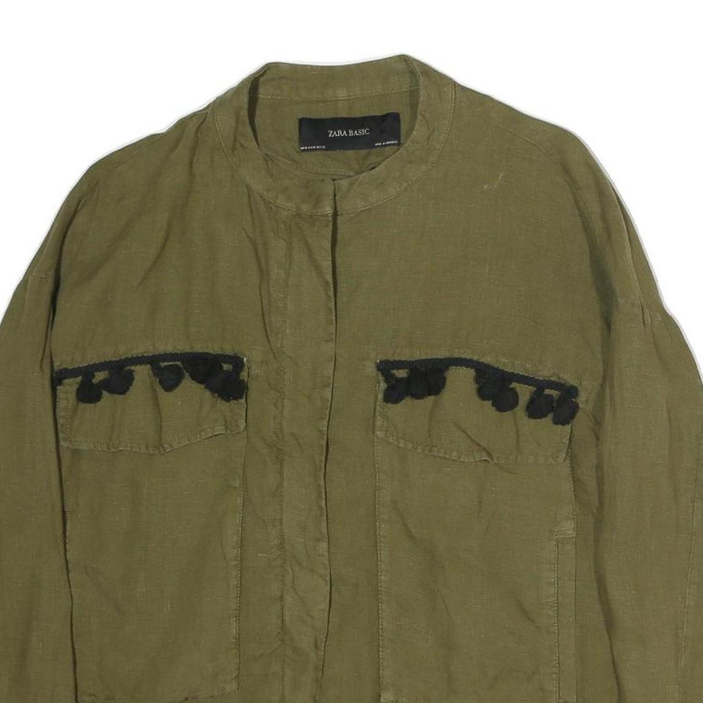 ZARA BASIC Womens Green Button Cotton Blend Jacket M Casual Lightweight