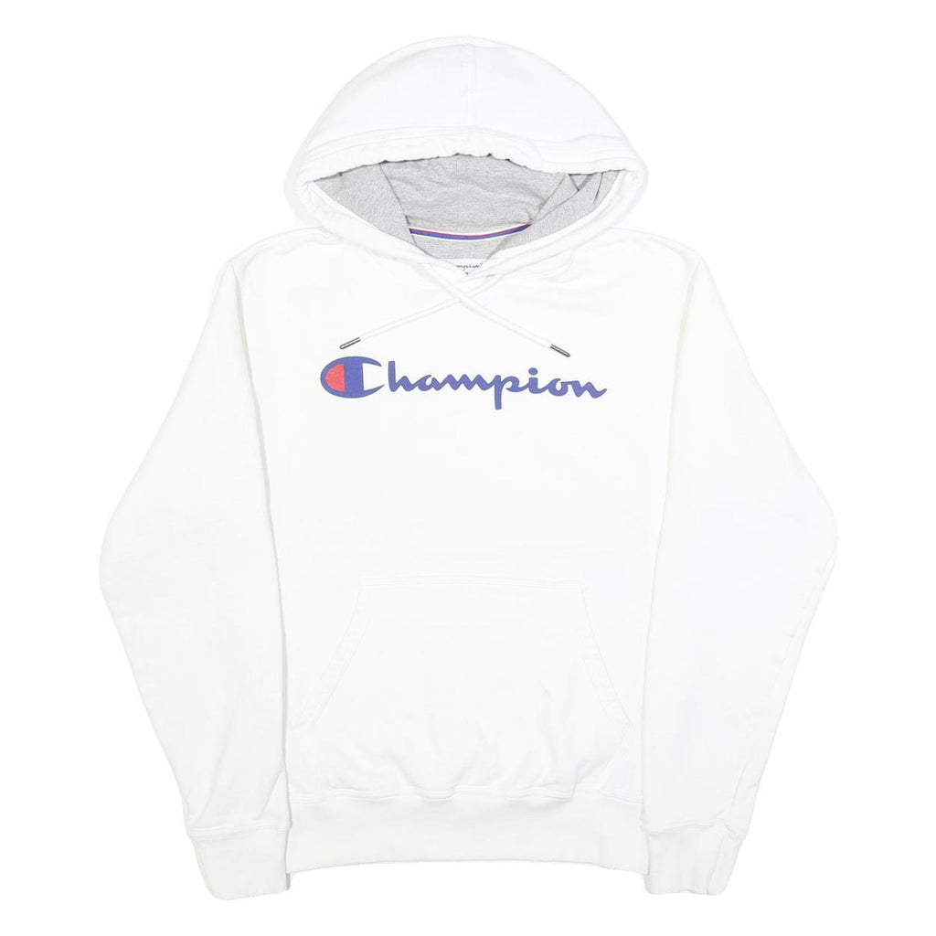 CHAMPION Mens White Pullover Hoodie S Classic Logo Cotton Blend Comfortable