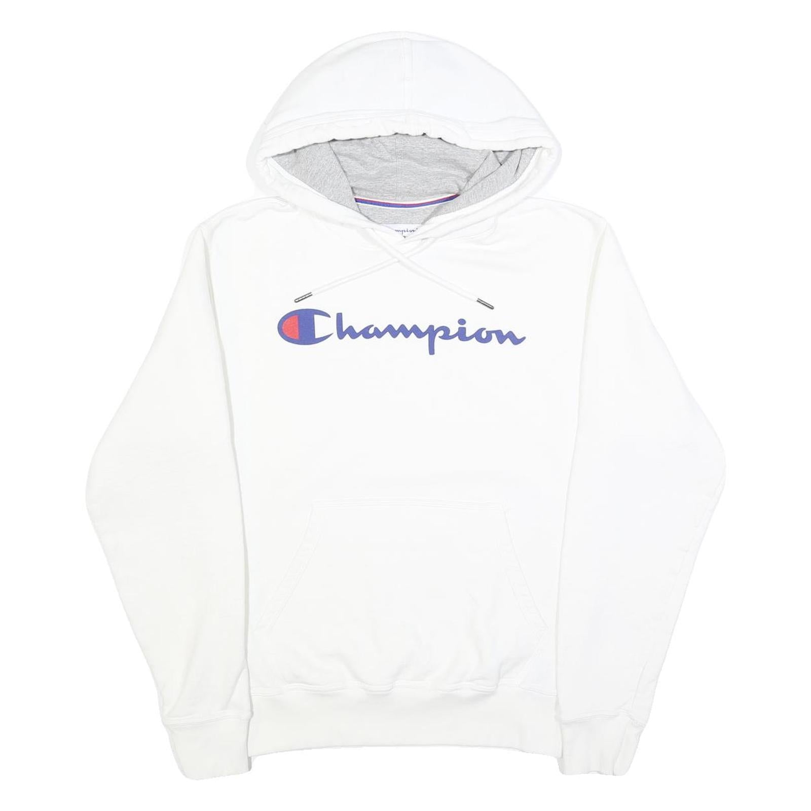 CHAMPION Mens White Pullover Hoodie S Classic Logo Cotton Blend Comfortable