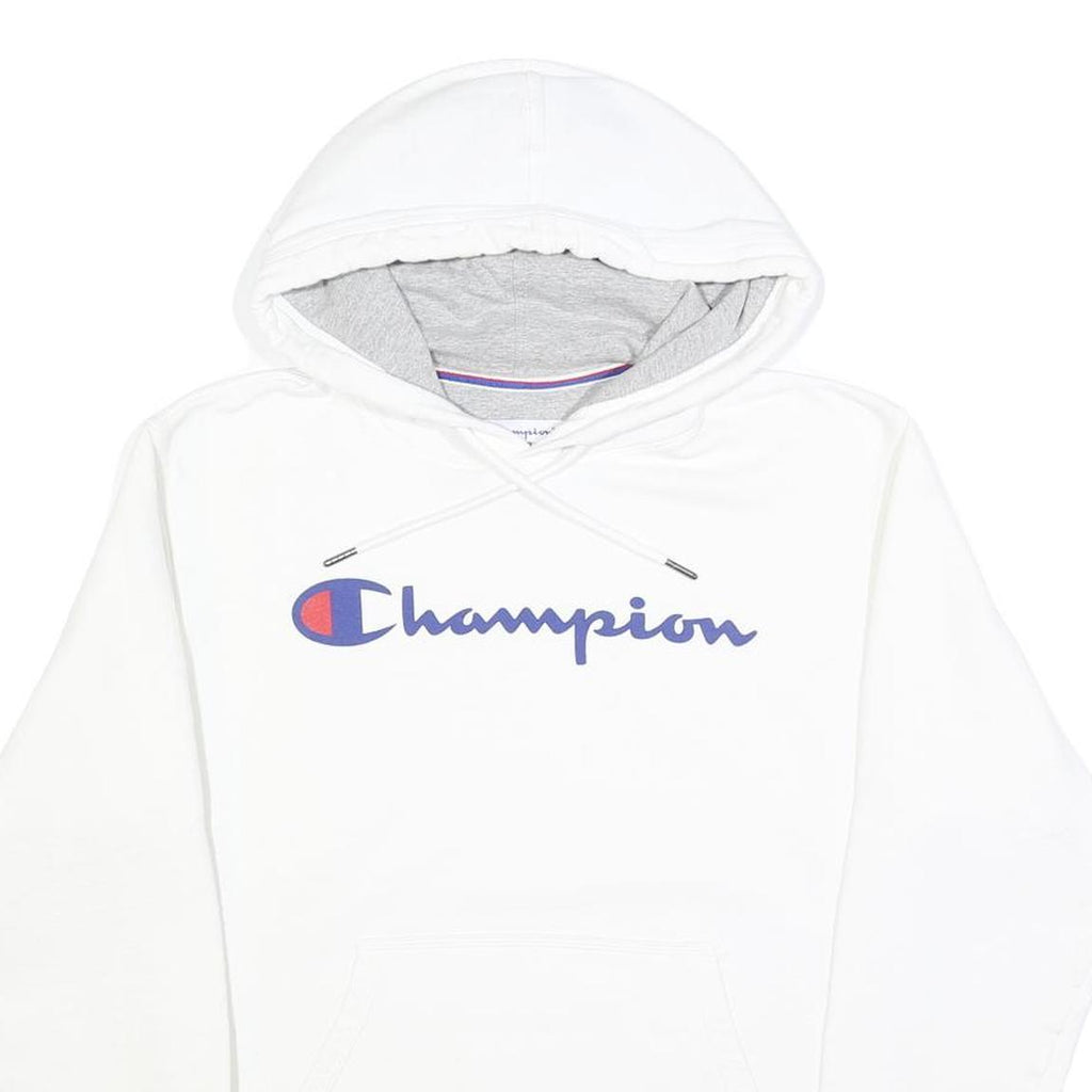CHAMPION Mens White Pullover Hoodie S Classic Logo Cotton Blend Comfortable