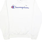 CHAMPION Mens White Pullover Hoodie S Classic Logo Cotton Blend Comfortable