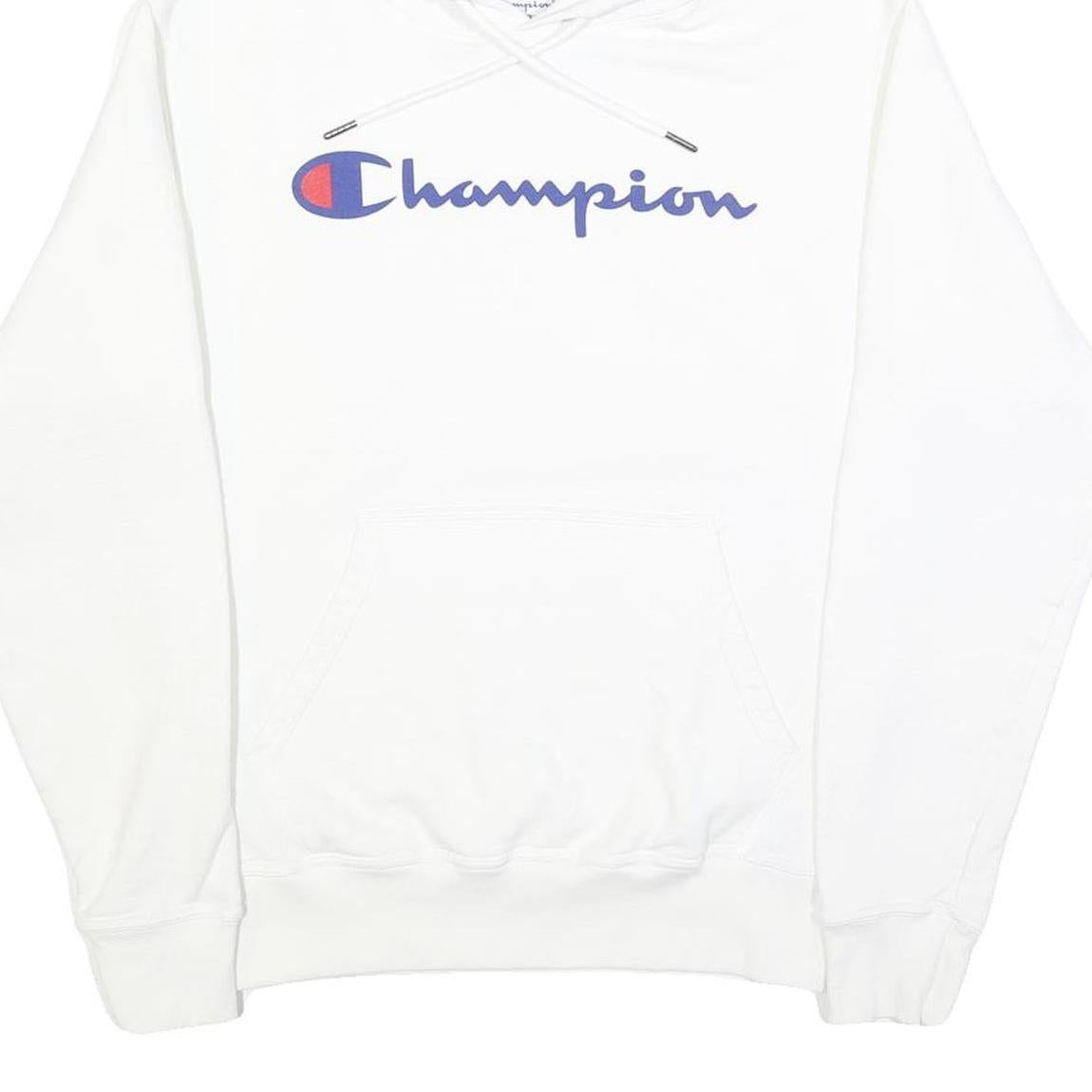 CHAMPION Mens White Pullover Hoodie S Classic Logo Cotton Blend Comfortable