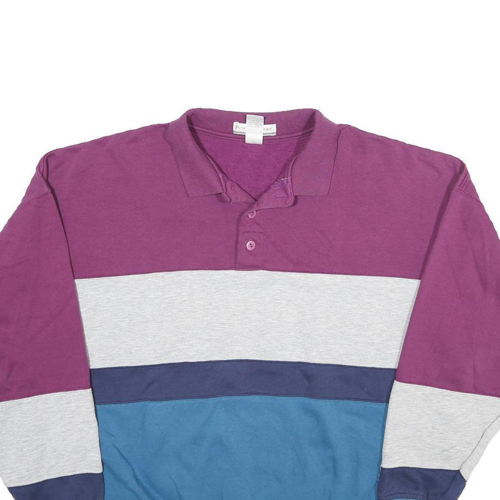 PENGUIN SPORT Womens Purple & Grey & Blue Collar 2XL Cotton Blend Sweatshirt
