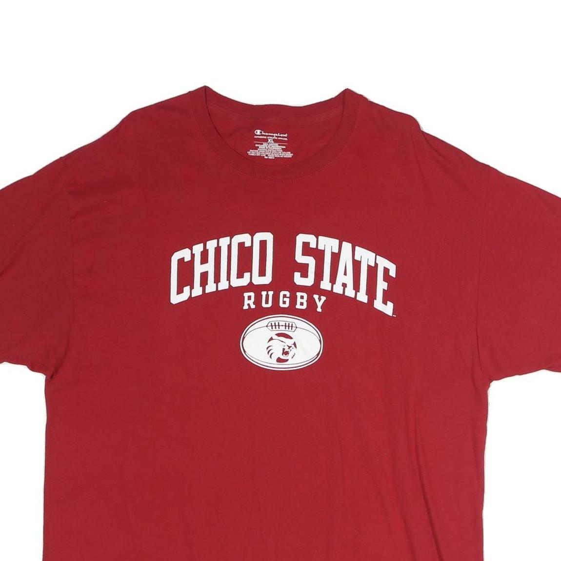 CHAMPION Mens Red Chico State Rugby Graphic T-Shirt XL Short Sleeve Crew Neck