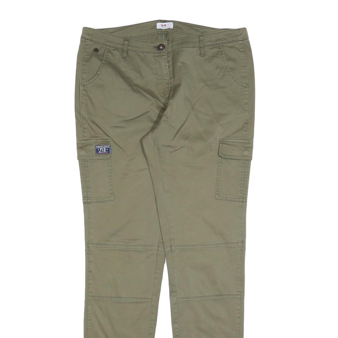 FLASHLIGHTS Womens Cotton Blend Slim Cargo Khaki Trousers W34 L34 Utility Casual