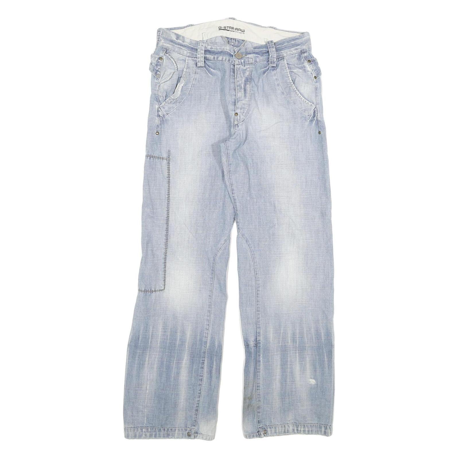 G-STAR Mens Jeans Blue Relaxed Straight Denim Light W32 L32 Button Closure