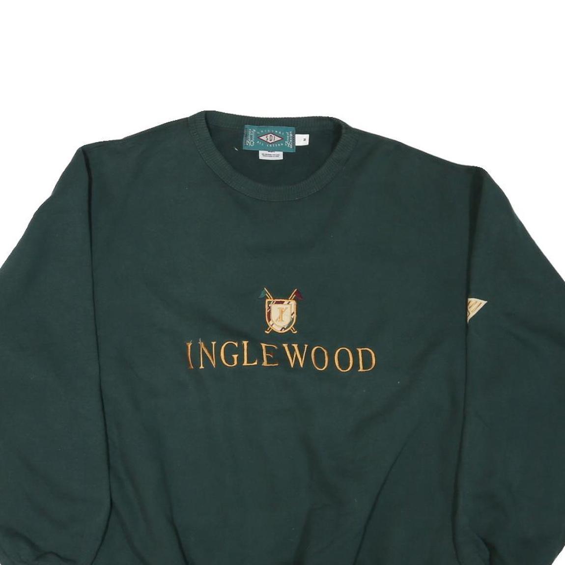 SDI Mens Green Crew Neck M Inglewood Embroidered Cotton Sweatshirt