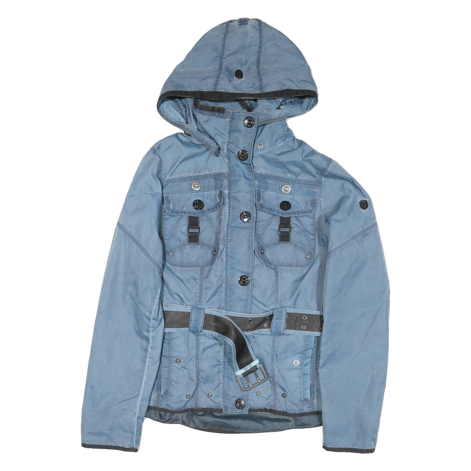 WELLEMSTEYN Womens Blue Outdoor Jacket S Polyester Blend Woven Plain Tailored