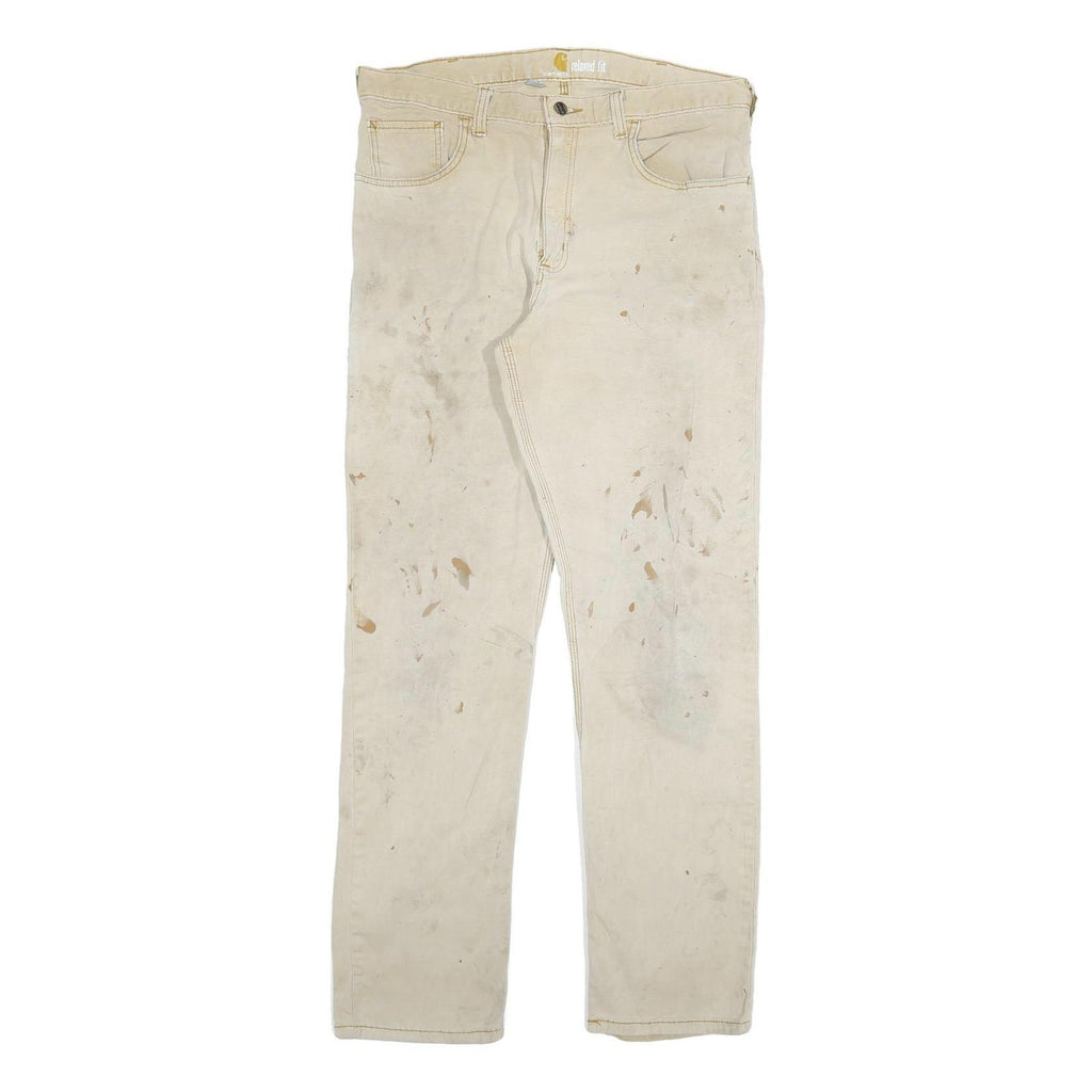 CARHARTT Mens Relaxed Fit Beige Workwear Twill Trousers W34 L34 Durable Zip