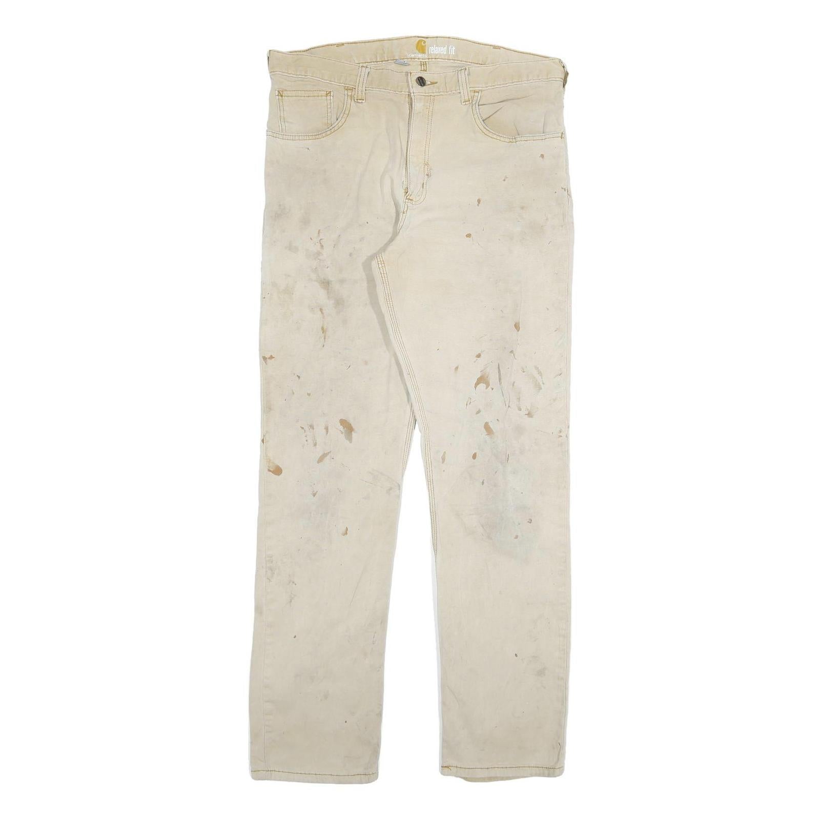 CARHARTT Mens Relaxed Fit Beige Workwear Twill Trousers W34 L34 Durable Zip