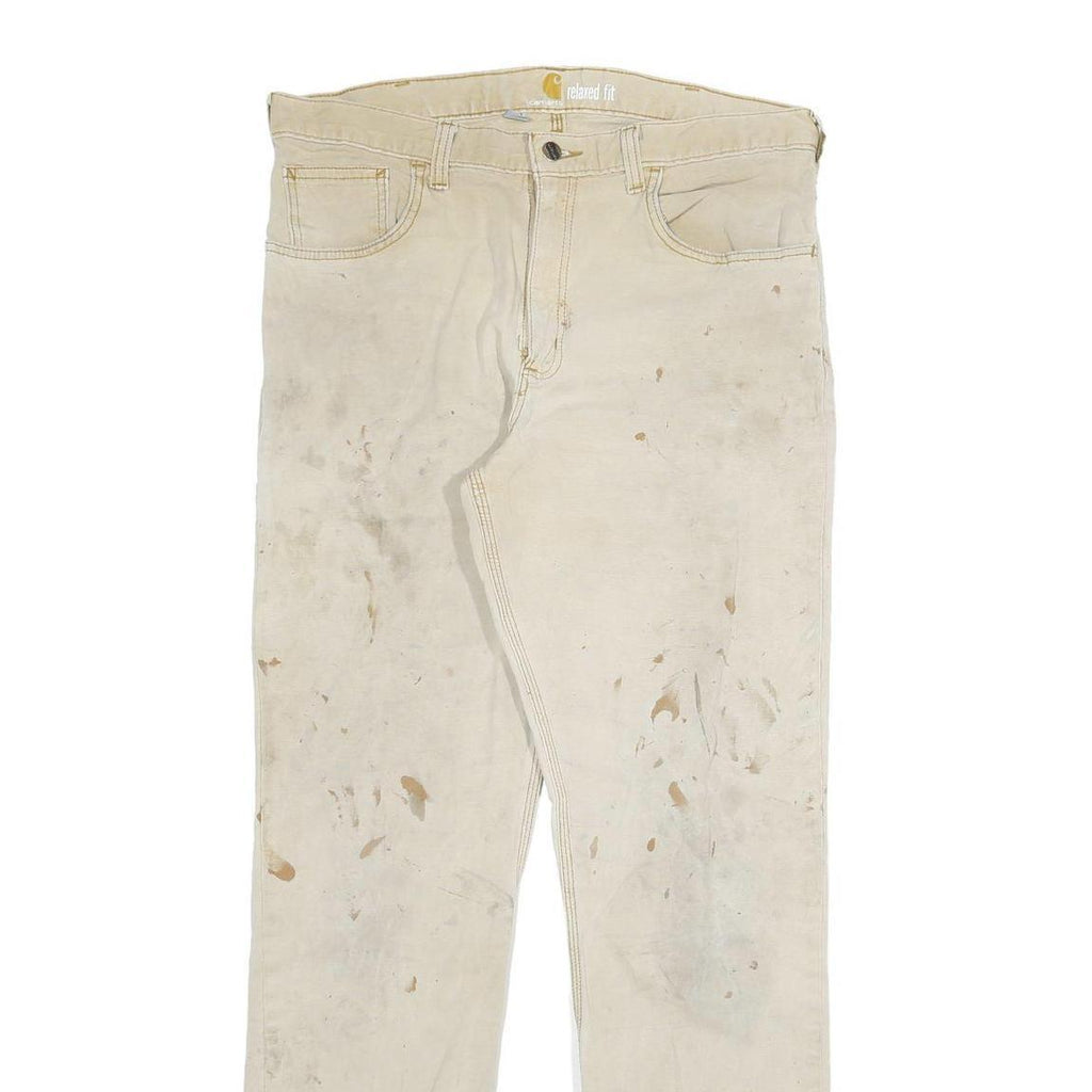 CARHARTT Mens Relaxed Fit Beige Workwear Twill Trousers W34 L34 Durable Zip
