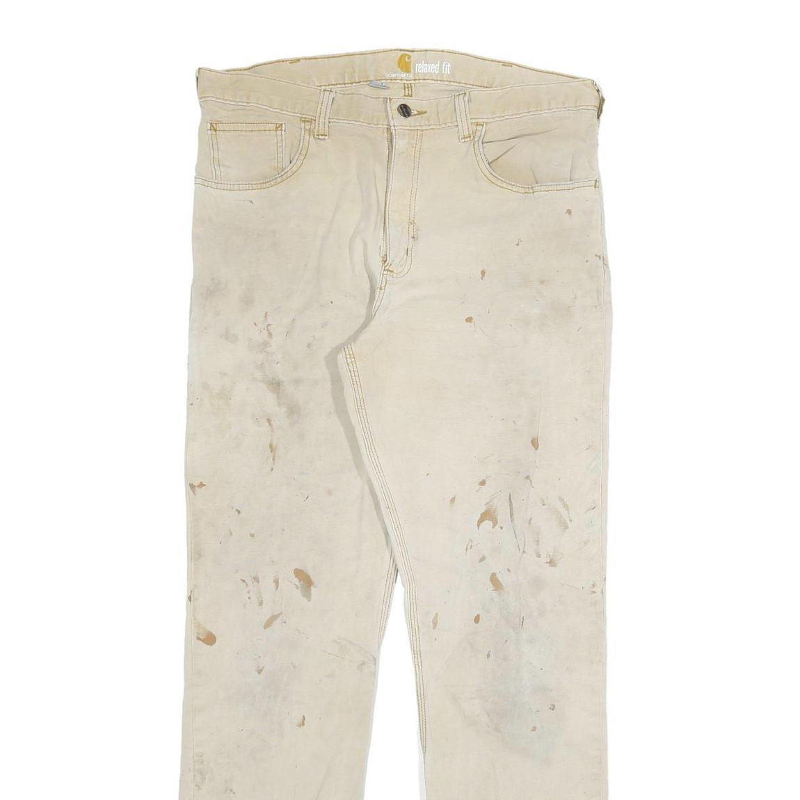 CARHARTT Mens Relaxed Fit Beige Workwear Twill Trousers W34 L34 Durable Zip