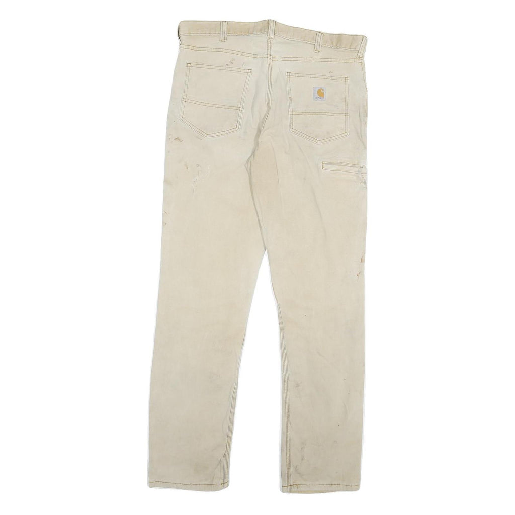CARHARTT Mens Relaxed Fit Beige Workwear Twill Trousers W34 L34 Durable Zip