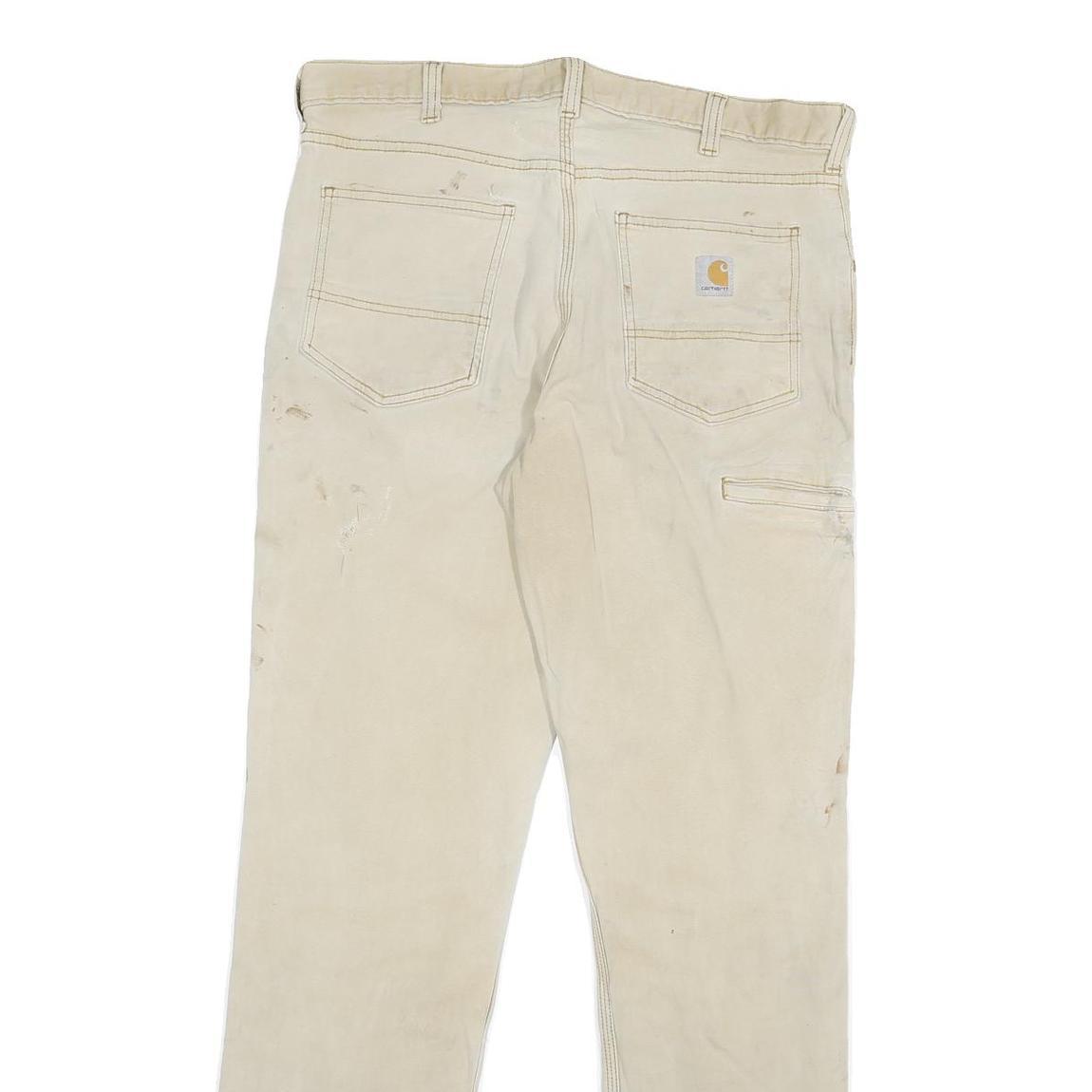 CARHARTT Mens Relaxed Fit Beige Workwear Twill Trousers W34 L34 Durable Zip