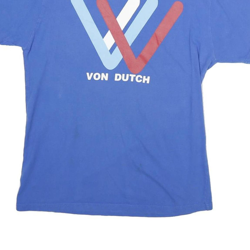VON DUTCH Mens Blue Graphic T-Shirt L Short Sleeve Crew Neck Cotton Casual