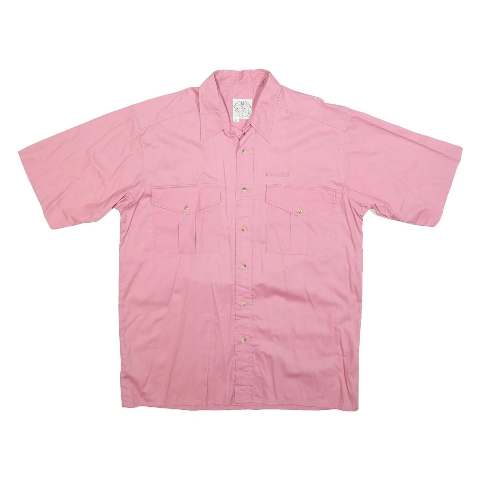 STANFORD Mens Pink Cotton Shirt L Button Pocket Short Sleeve Casual