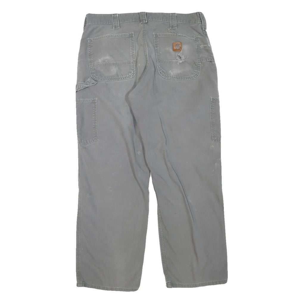 CARHARTT Mens Cotton Blend Grey Regular Straight Trousers W34 L29 Workwear