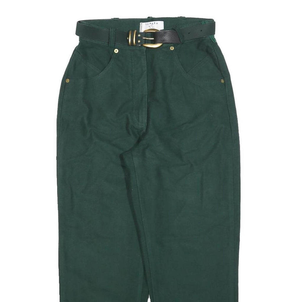 SEPARA Womens Cotton Blend Green Relaxed Tapered Trousers W26 L26 Belted