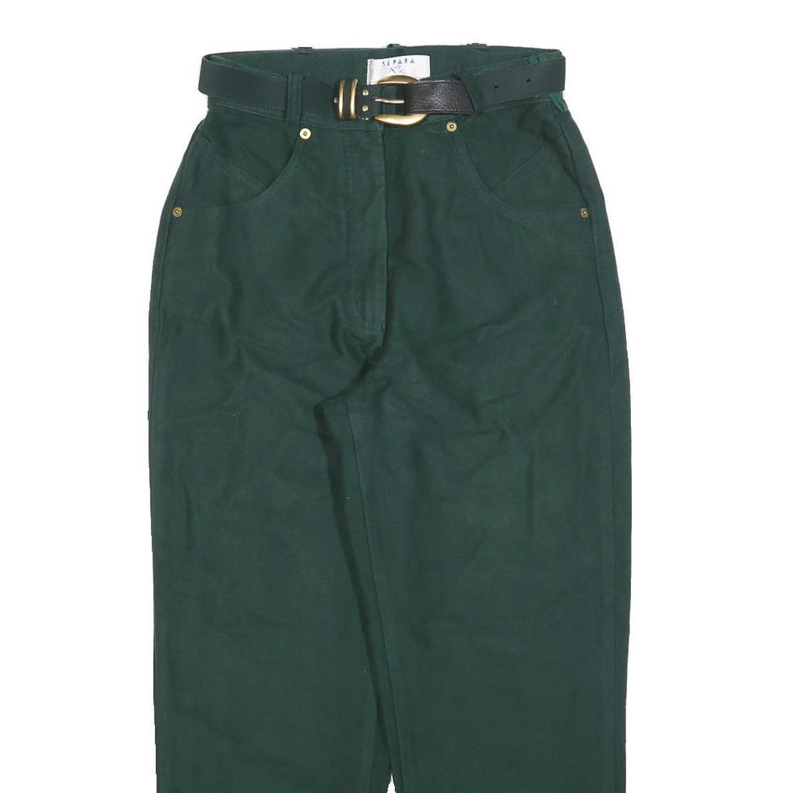 SEPARA Womens Cotton Blend Green Relaxed Tapered Trousers W26 L26 Belted