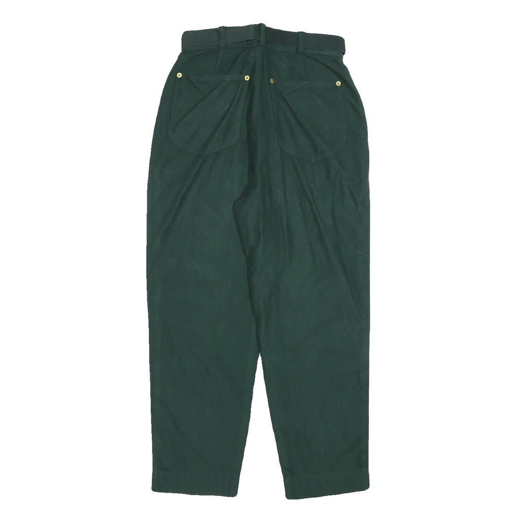 SEPARA Womens Cotton Blend Green Relaxed Tapered Trousers W26 L26 Belted
