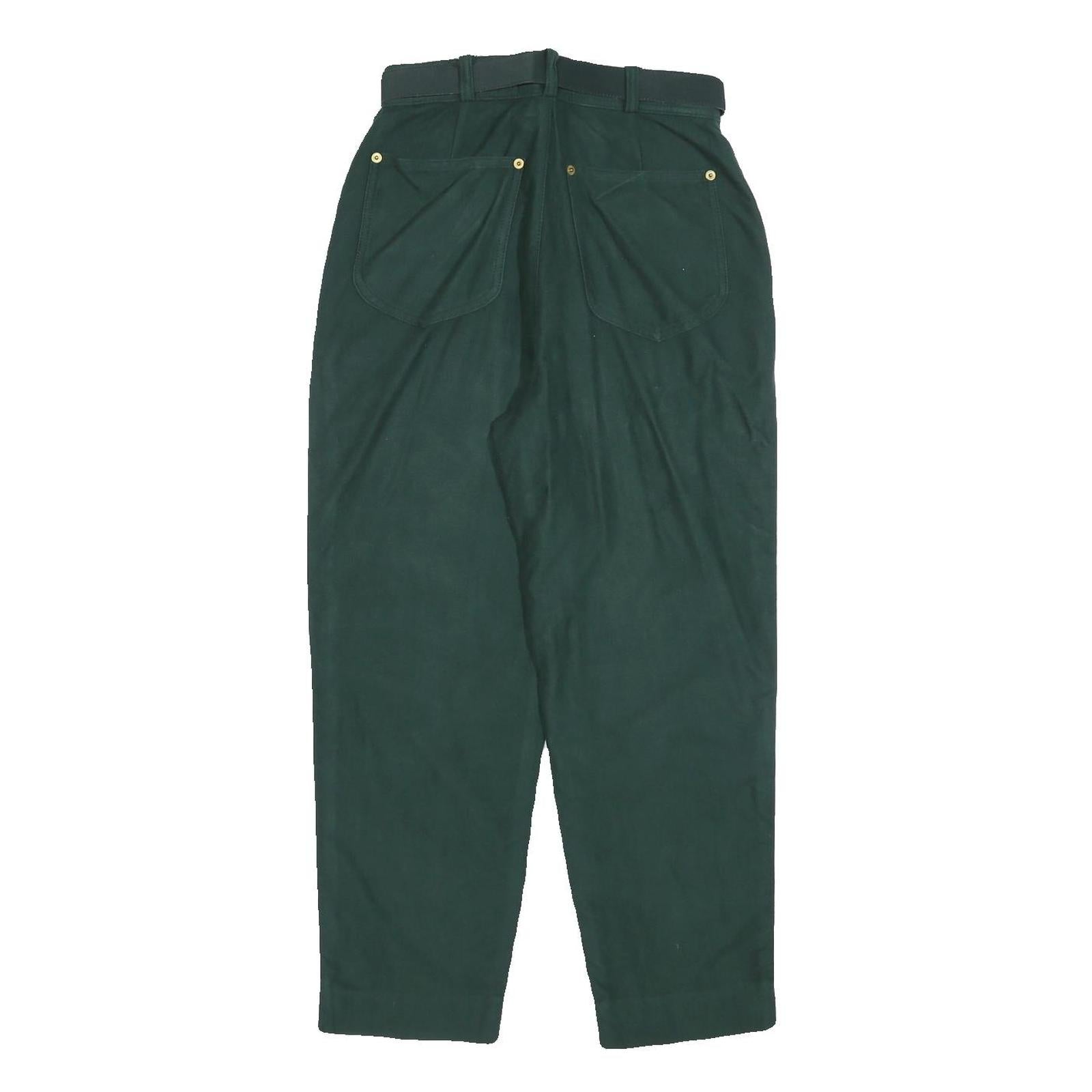 SEPARA Womens Cotton Blend Green Relaxed Tapered Trousers W26 L26 Belted