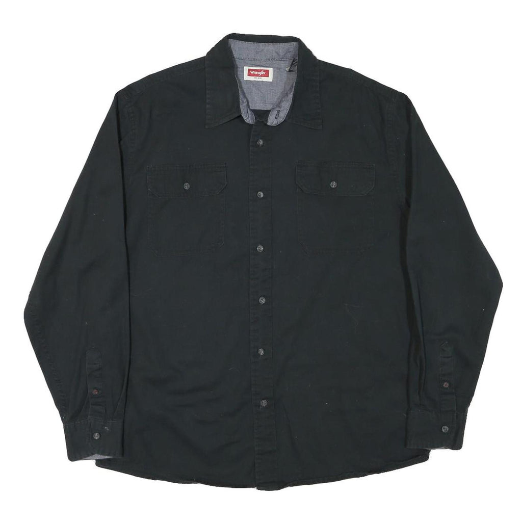 WRANGLER Mens Black Shirt L Cotton Blend Casual Button Up Long Sleeve