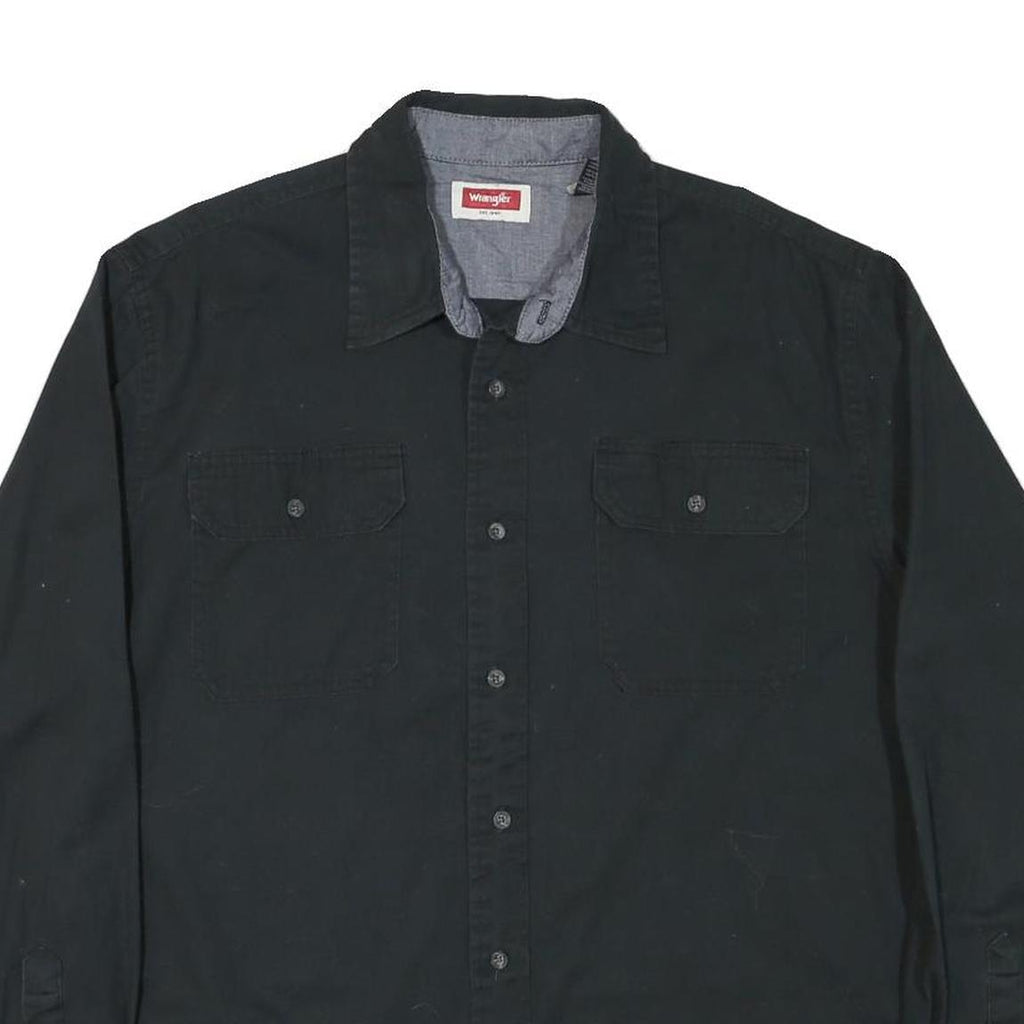 WRANGLER Mens Black Shirt L Cotton Blend Casual Button Up Long Sleeve